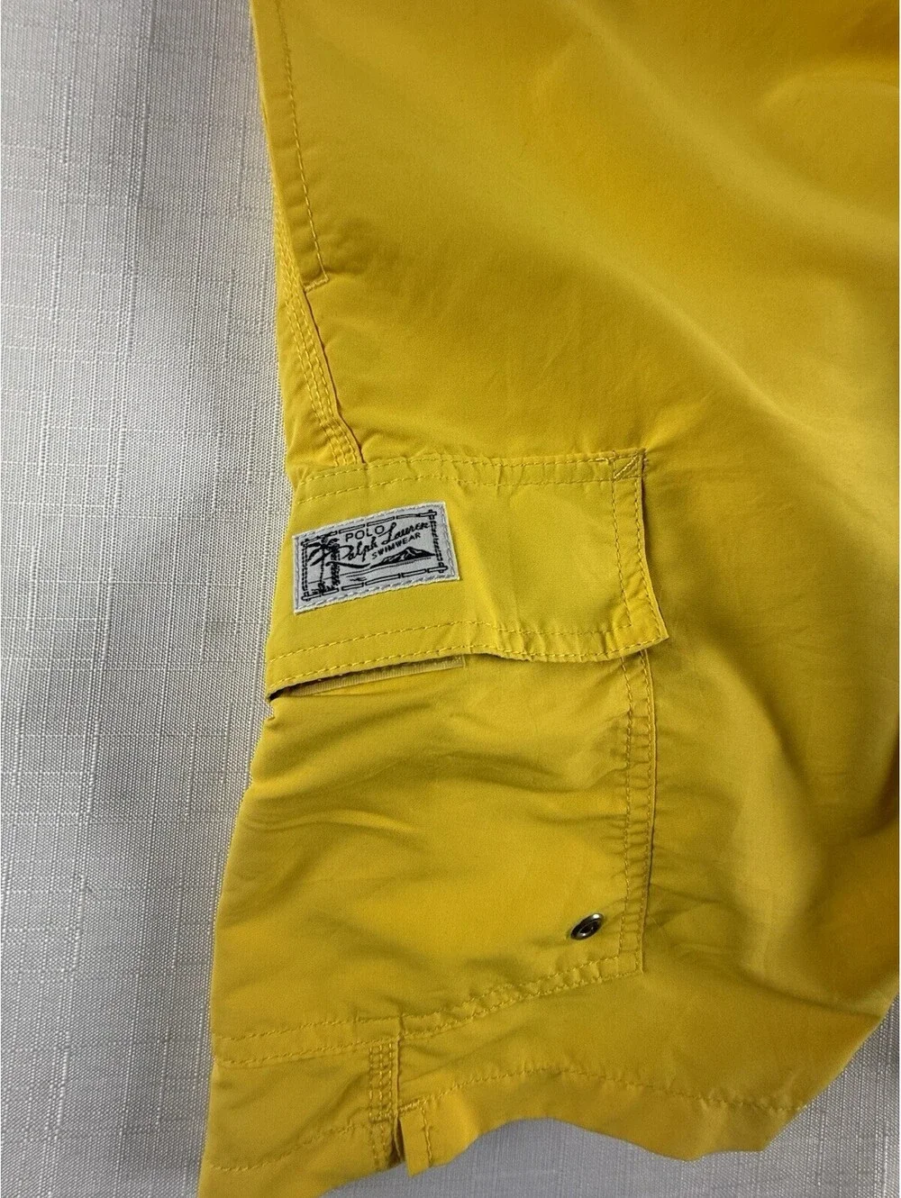 Polo Ralph Lauren Traveler Swim Trunks Mens L Yellow Cargo Pocket Pony Nylon